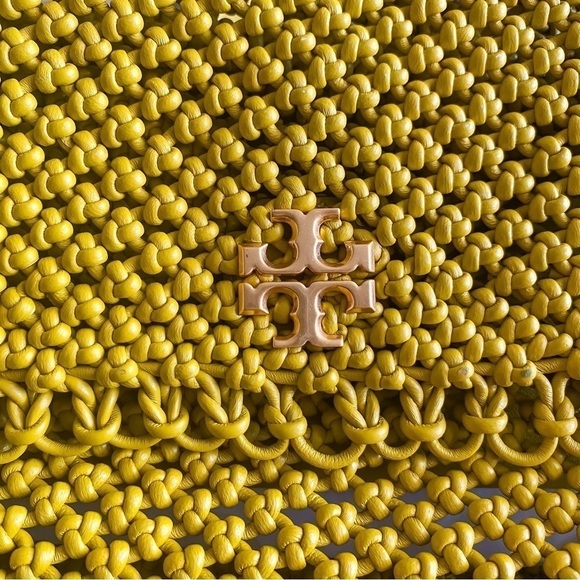 Tory Burch Bag Kira Chevron Macrame Woven Small Shoulder Leather Pear GUC - Picture 3 of 16